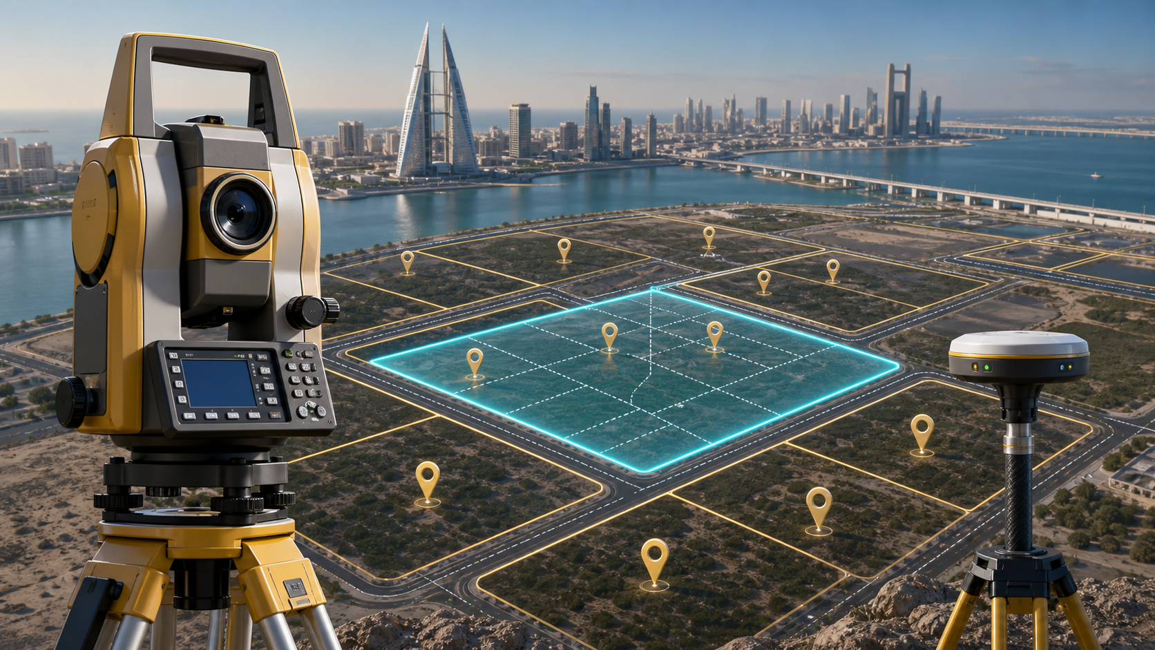 Cadastral land survey and total station equipment